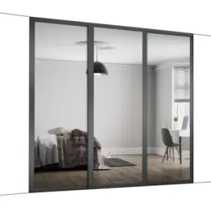 image of Spacepro Shaker Mirrored Graphite 3 Door Sliding Wardrobe Door Kit (H)2260mm (W)2136mm