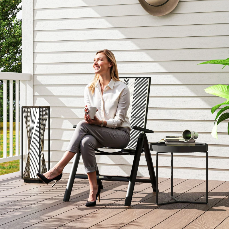 Image of Outsunny Rattan Folding Chair w/ 5-Position Adjustable Backrest - Black TJ Hughes 5063603728493