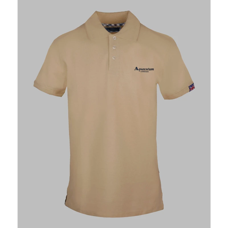 Image of Aquascutum Mens Polo Short Sleeve Shirt Beige male Small
