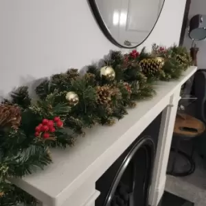 Image of 180cm (6ft) Premier Gold Dressed Christmas Garland With Berries Pinescones And Gold Baubles