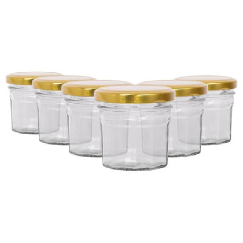 Image of Argon Tableware Glass Jam Jars With Gold Lids - 90ml - Pack Of 6