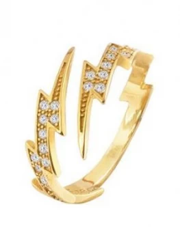 Image of The Love Silver Collection 18ct Gold Plated Silver lightning bolt Cubic Zirconia ring, Gold, Size Small, Women