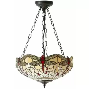 Image of Tiffany Glass Hanging Ceiling Pendant Light Bronze & Dragonfly Lamp Shade i00105