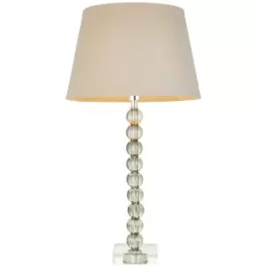 image of Adelie & Cici Base & Shade Table Lamp Grey Green Tinted Crystal Glass & Grey Fabric - Endon