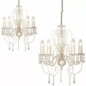 image of 2 x Distressed White Shabby Chic 5 Way Chandeliers