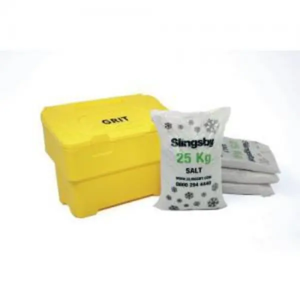 Image of ESE Direct Yellow 115L Grit Bin with 4 x 25kg White Salt 395095 Grit Bins
