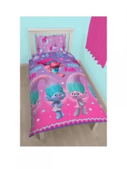 image of Dreamworks Trolls Glow Reversible Single Duvet Cover Set