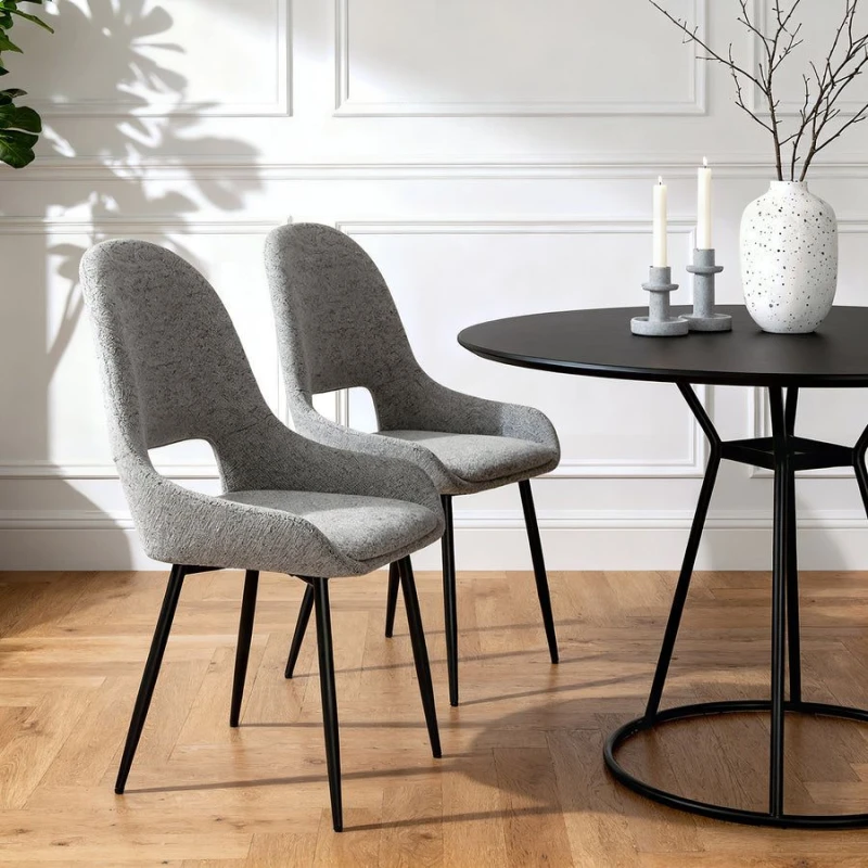 Image of Home Garden Direct Pebble - Set of 2 Boucle Dining Chairs - Light Grey Light Grey Unisex