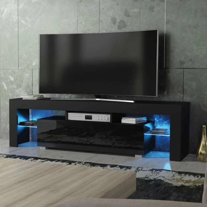 Image of Creative Furniture Creative Furniture Aria TV Unit 160cm - A Sleek and Functional Cabinet with Gloss Doors and LED Lights in Black One Size Unis