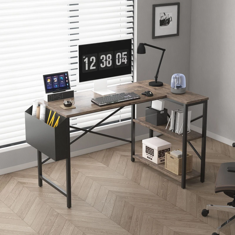 Image of MCC DIRECT Mcc Direct - l Shaped Corner Desk with Bookshelf Reversible Corner Desk For Home Office Study 100CM brown CD1003
