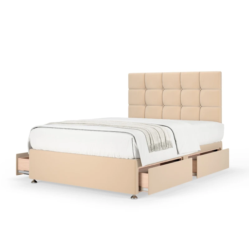 Image of Bedmaster Bedmaster Plush Velvet 4 Drawer Divan Base And Square Headboard in Natural Size: Super King Natural Super King Unisex 7867870630897