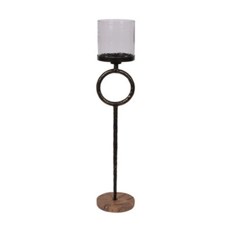 Image of Buttercup Farm Rutland Pillar Floor Hurricane Large - Marble/iron/glass - L23 X W23 X H108.5cm - Antique Gold/forest Brown