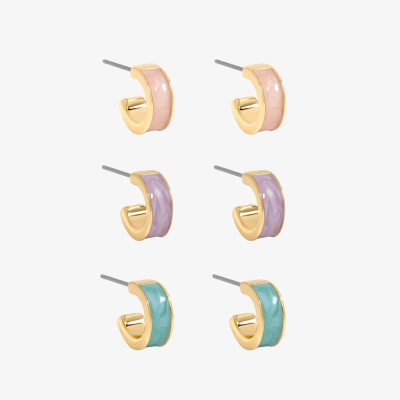 Image of Mood Gold Plated Pastel Hoop Earrings - Pack of 3 Gold female One Size