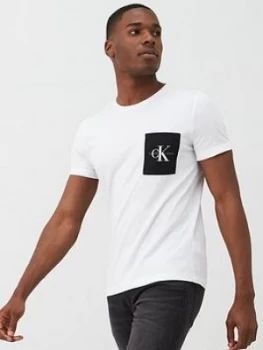 Image of Calvin Klein Jeans Monogram Pocket T-Shirt - White, Size 2XL, Men