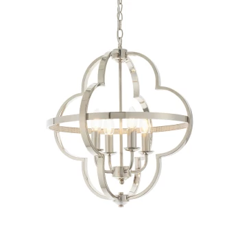 image of Ascoli 4 Light Ceiling Pendant Bright Nickel Plate & Clear Faceted Acrylic