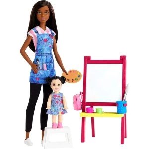 image of Barbie You Can be Anything - Doll Art Teacher with kid Doll Playset