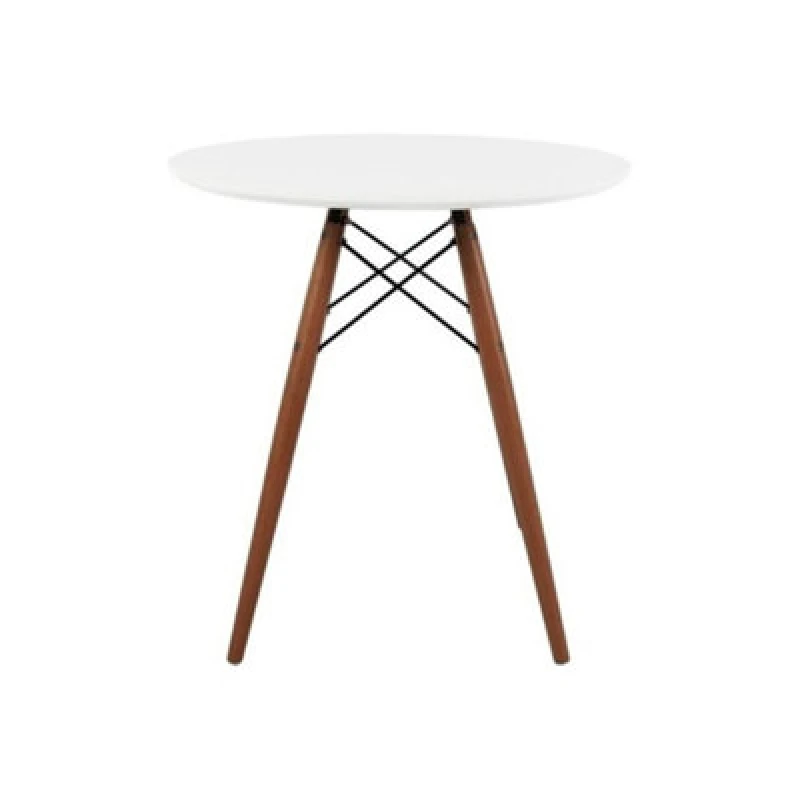Image of Fusion Living Soho Small White Circular Dining Table with Walnut Wood Legs White