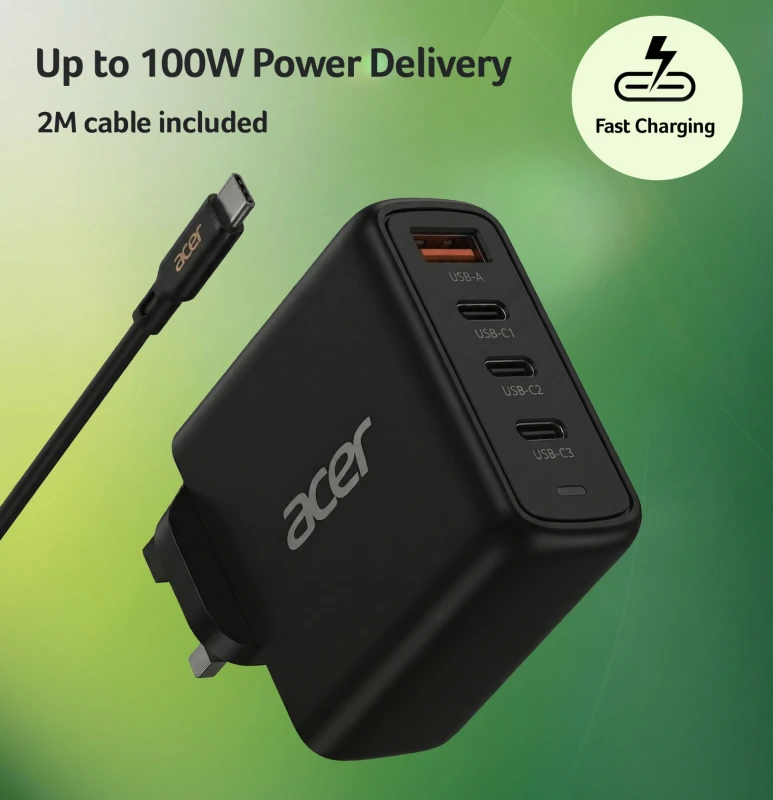 Image of Acer 100W PD CHARGER 3X USB-C 1X USB-A
