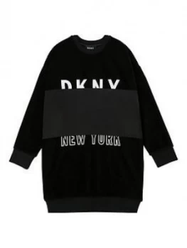 Image of DKNY Girls Corduroy Logo Sweat Dress, Black, Size 10 Years, Women