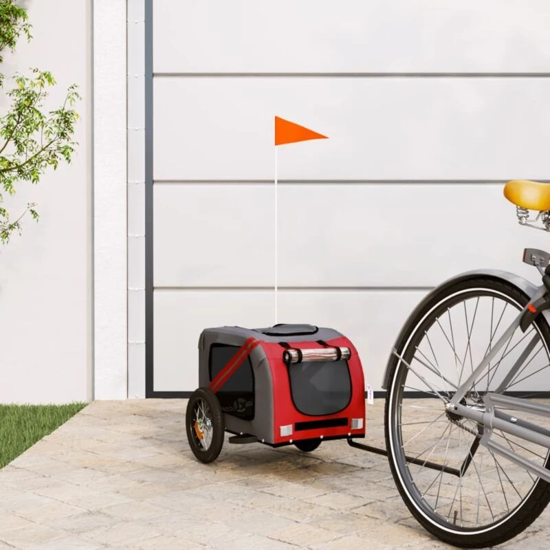 Image of VIDAXL Pet Bike Trailer Red and Grey Oxford Fabric and Iron vidaXL 8720845769512