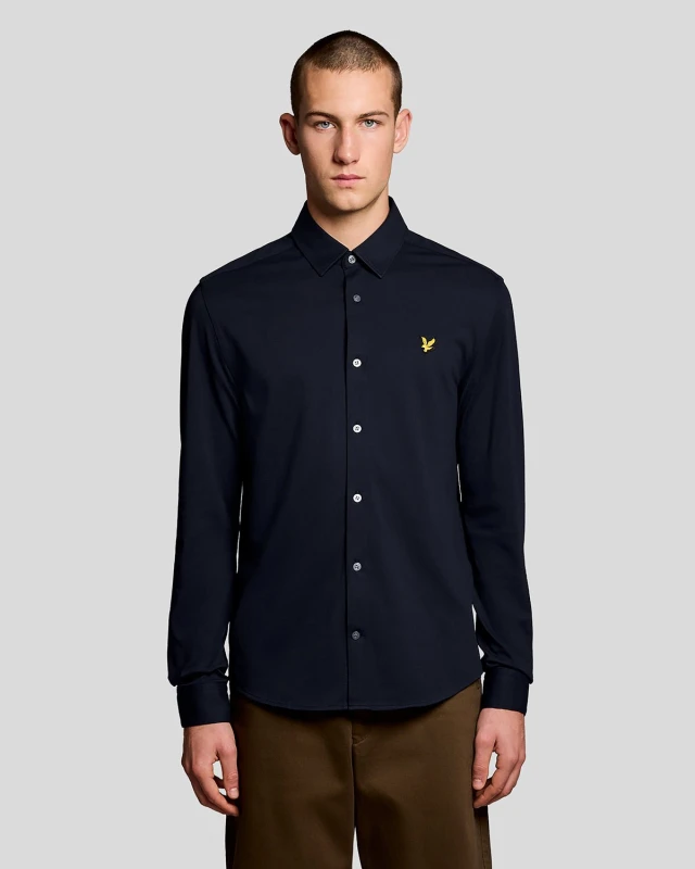 Image of Lyle & Scott Mens Cotton Oxford Jersey Shirt in Navy