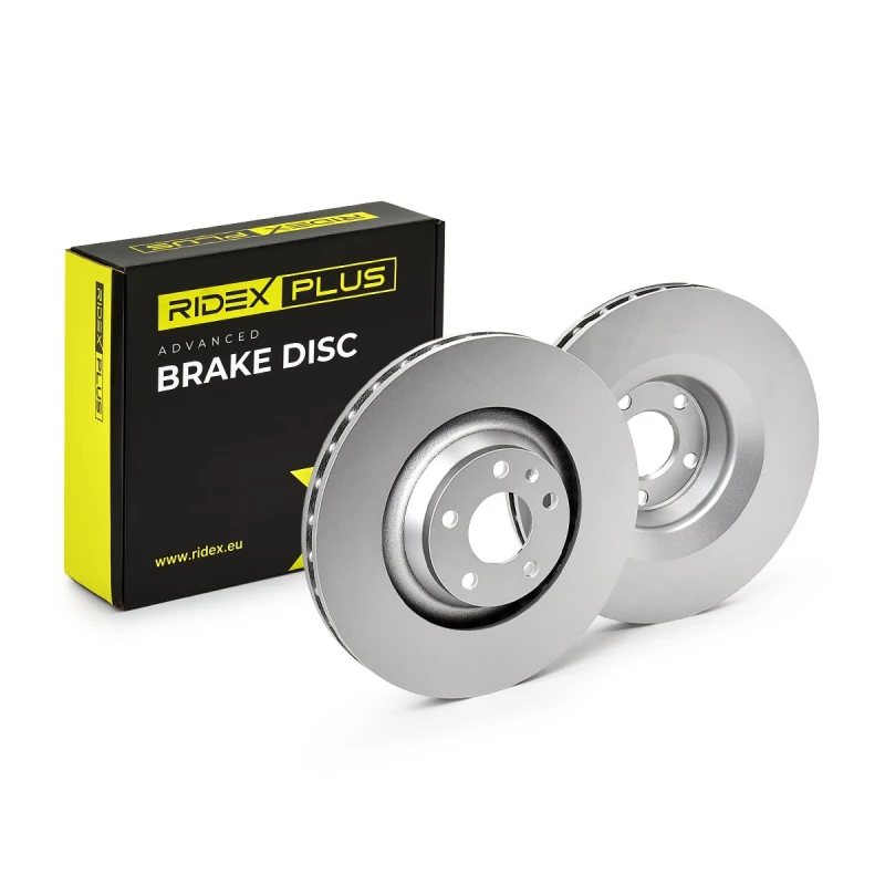 Image of RIDEX PLUS 82B0429P Brake disc Front Axle, Vented, Grey Cast Iron, Coated, High-carbon, with bolts/screws Grey Cast Iron Brake Disc (82)