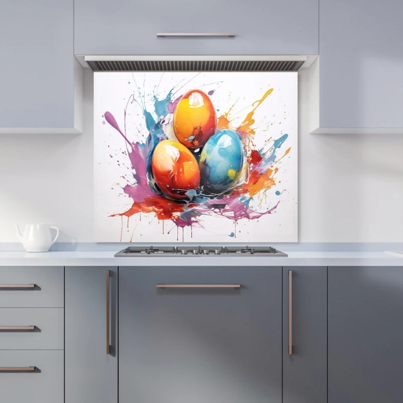 Image of Warren Reed - Designer Watercolour Splashart Easter Eggs Kitchen Splashback Size: 700mm x 650mm Multicolor Unisex 700mm x 650mm