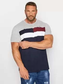 Image of BadRhino Chest Cut & Sew Stripe T-Shirt - Multi, Navy, Size 1Xl, Men