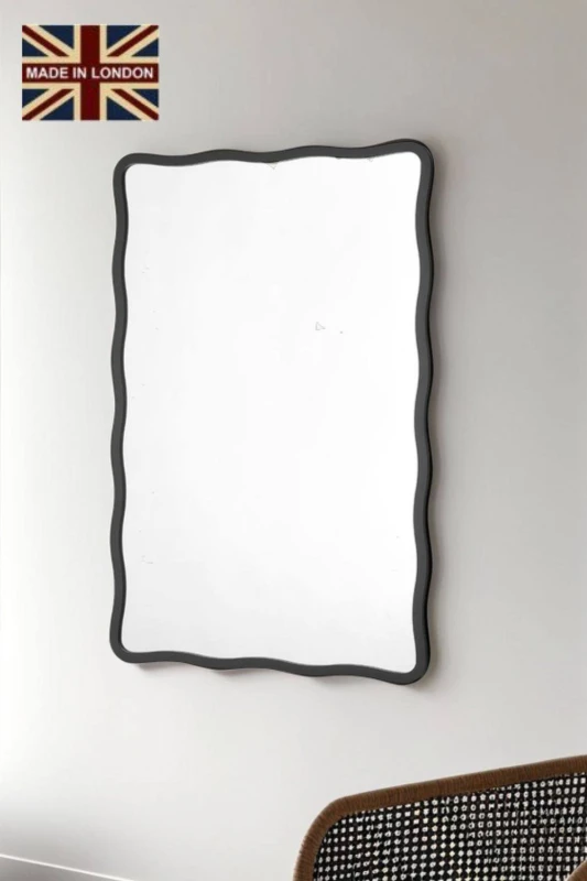 Image of Yearn Mirrors Black Ripple Framed Rectangular Wall Mirror 120x80cm Black