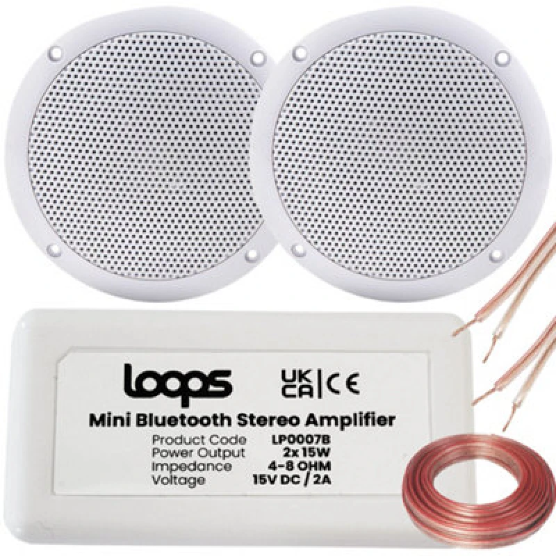 Image of Loops SMART HOME Bluetooth Amplifier & 2x Ceiling Mini Speaker Kit Compact HiFi Amp Multi unisex