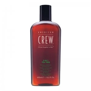 image of American Crew 3 in 1 Tea Tree Shampoo, Conditioner And Body Wash 450ml