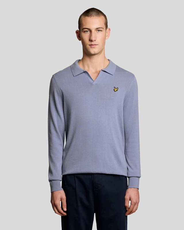 Image of Lyle & Scott Mens Cotton Polo-Collar Jumper in Blue