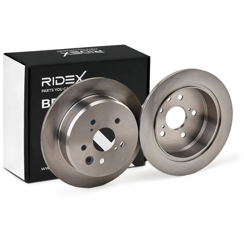 Image of RIDEX 82B0604 Brake disc Rear Axle, solid, Cast Iron, Uncoated, Untreated, without bolts/screws Cast Iron Brake Disc (82)