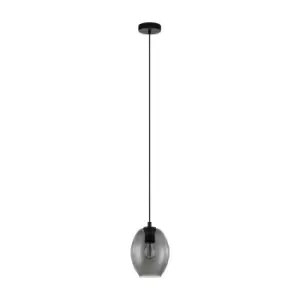 Image of Pendant Ceiling Light Black Shade Black Transparent Smoked Glass E27 1x40W