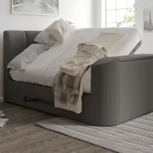Image of Copenhagen Upholstered Ottoman tv Bed Foley Grey - King Size Bed Frame Only - Grey