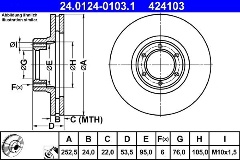Image of ATE 24.0124-0103.1 Brake disc Vented, Coated Brake Disc (82)