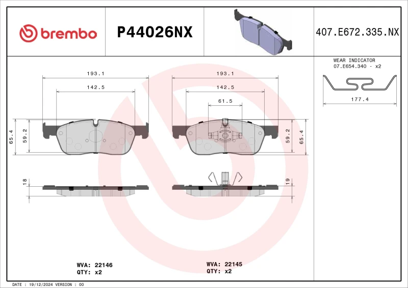 Image of BREMBO Brake pad set BREMBO P44026NX