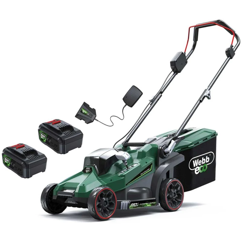Image of Webb Eco WEV20LM33 20v Cordless Brushless Rotary Lawnmower 330mm 2 x 4ah Li-ion Battery Charger WEV20LM33B42