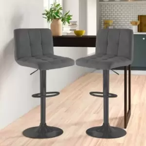 image of Neodirect - Dark Grey 2x Fabric Cuban Swivel Bar Stools with a Matt Black Legs