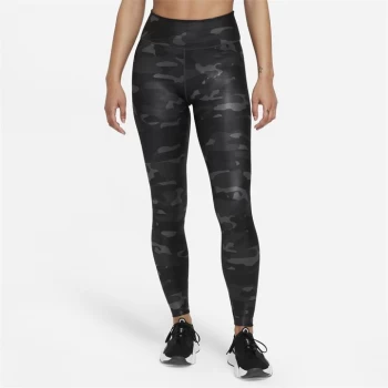 image of Nike Dri-FIT One Camo Womens Mid-Rise Tights - Black Camo