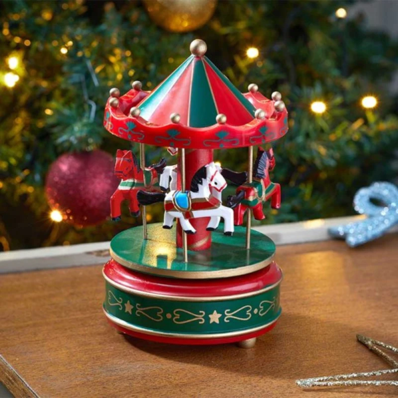 Image of 18cm Wind Up Musical Carousel Indoor Christmas Decoration