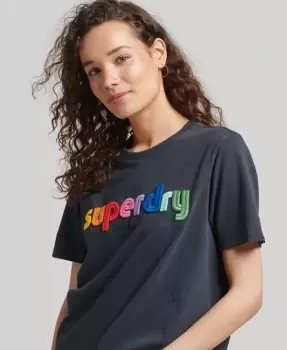 Image of Superdry Womens Vintage Core Logo Rainbow T-Shirt Dark Blue / Dark Navy - Size: 8
