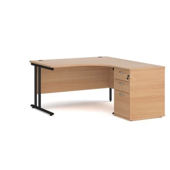 Office Desk Right Hand Corner Desk 1400mm With Pedestal Beech Top With Black Frame Maestro 25