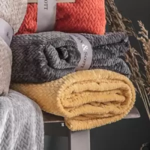Image of Gallery Direct Chevron Flannel Fleece Throw Ochre