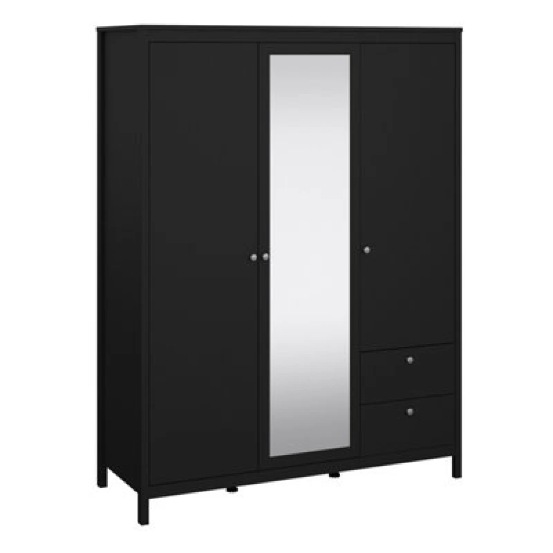 Image of Furniture To Go Madrid Wardrobe With 2 Doors + 1 Mirror Door + 2 Drawers Matt Black