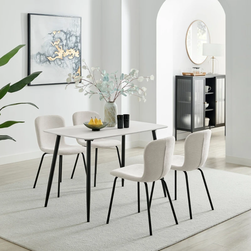 Image of FurnitureboxUK FurnitureboxUK Asti White Marble Ceramic Top Dining Table & 4 Cream Asti Chairs Size: 4 Person Cream 4 Person Unisex 5056784309933
