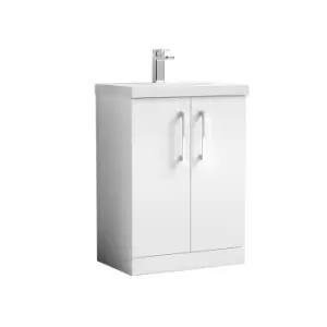 image of Nuie Arno 600mm Floor Standing 2 Door Vanity & Thin-Edge Basin Gloss White