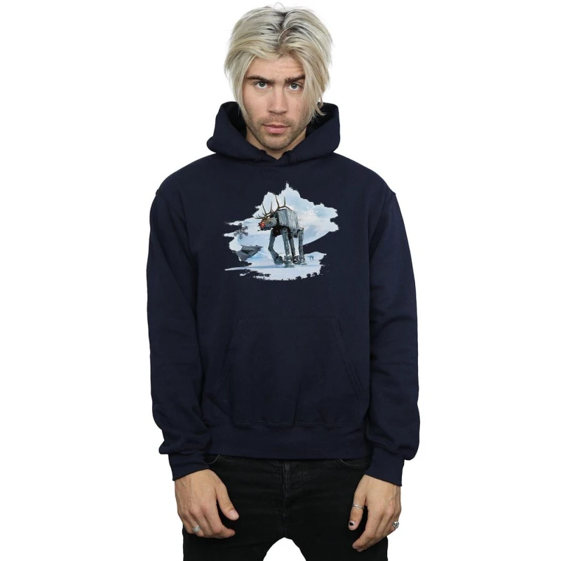 Image of Star Wars Star Wars Men Christmas AT-AT Reindeer Hoodie in Navy Size: Small Navy S Male 5057972192771
