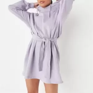 image of Missguided Petite Belted Hoodie Dress - Purple