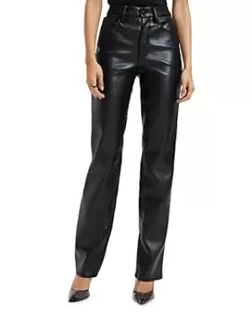 Image of Good American Faux Leather Good Icon High Rise Straight Leg Jeans in K001